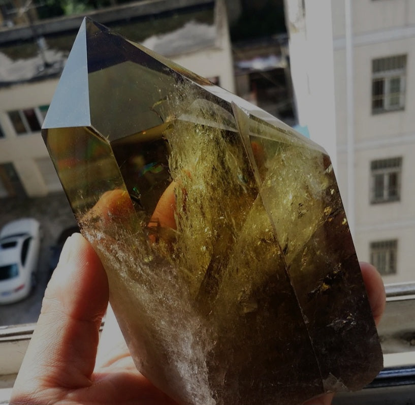 AAA Huge Sparkling RAINBOW SMOKY CITRINE Brazilian Quartz Crystal Clear Transparent Head Sharp Point 2.12lbs Record Keeper - Tartarian Treasures & Trinkets