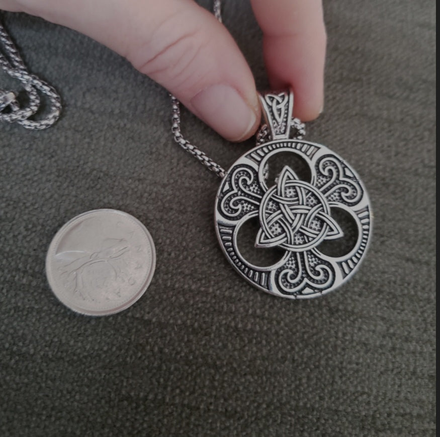 Viking Triquerta Knot Celtic Pendant w Chain , silver or two tone avail