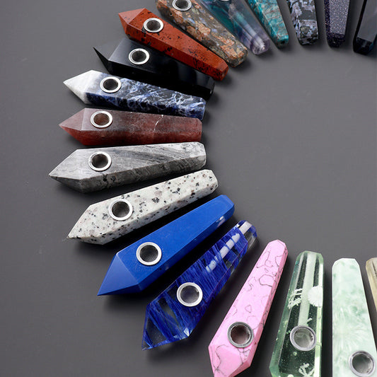 High Quality Earth Mined Natural Gemstone Polished Crystal Smoking Pipes w Lotus Blue Flower Link - Tartarian Treasures & Trinkets