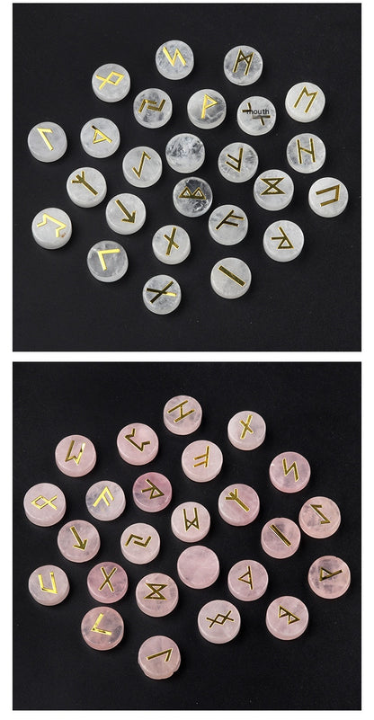 Genuine Gemstone Viking Divination Runes Natural Crystal  Nordic Celtic Spiritual Runes -25 pc Set Choose your favorite - Tartarian Treasures & Trinkets