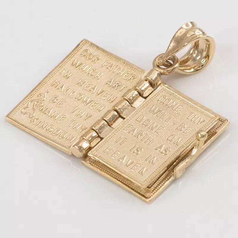 Open pages showing 
Gold Bible Necklace  Bible Book FULL  Readable Lords Prayer   Pendant Necklace -Finely detailed-Tartarian Treasures & Trinkets 