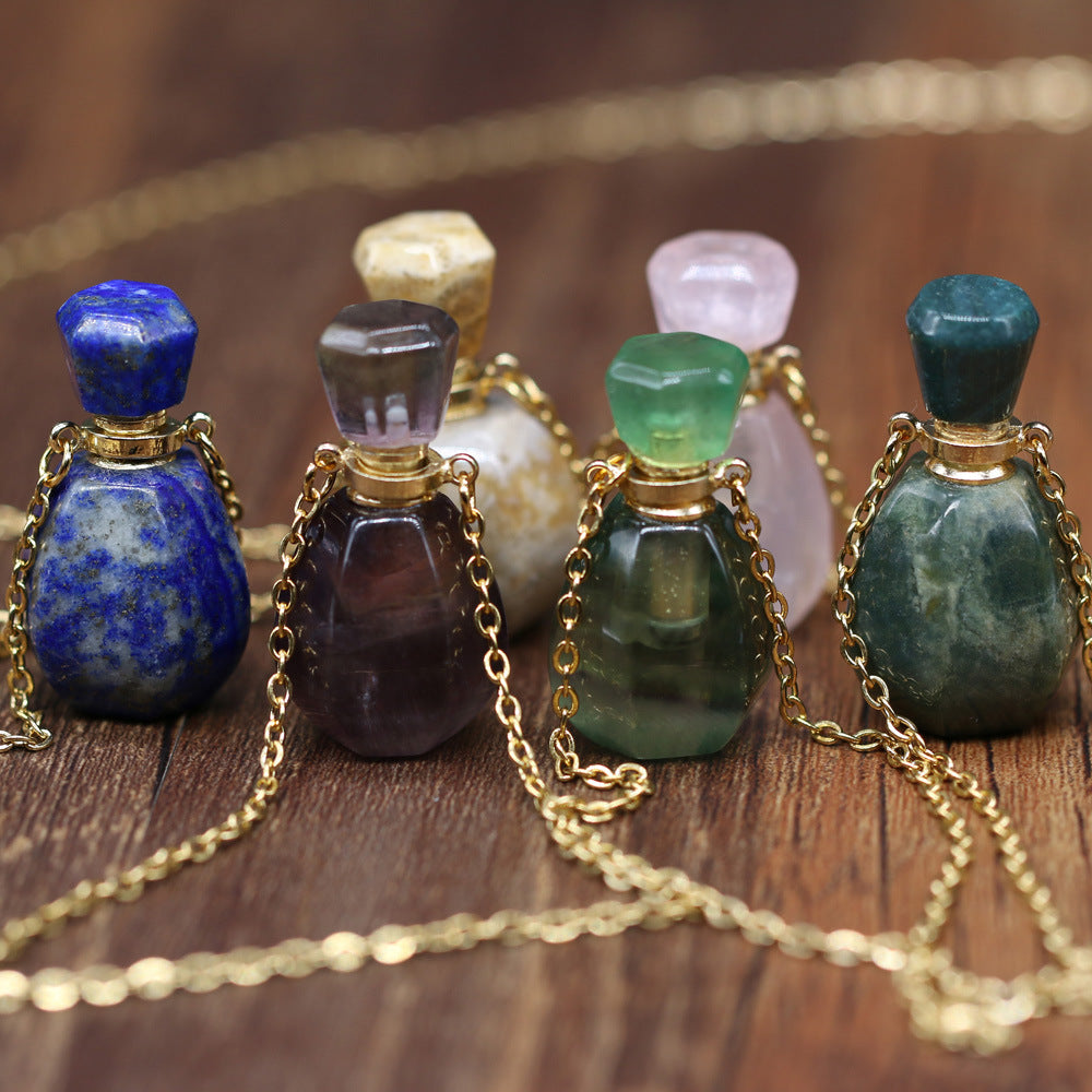 Solid Natural Gemstone Necklace Perfume Bottle Pendants - Tartarian Treasures & Trinkets