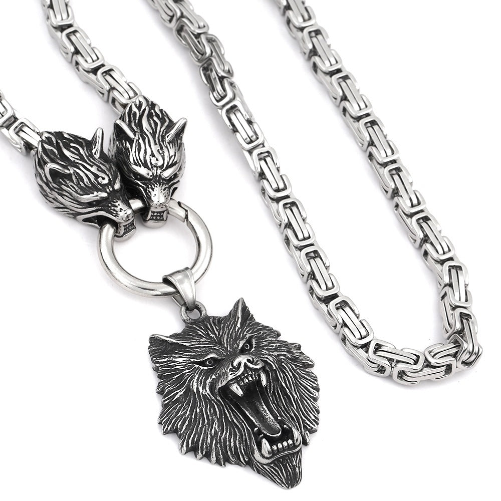 Nordic Domineering Viking Stainless Steel Wolf Head Pendant Necklace Ornament - Tartarian Treasures & Trinkets