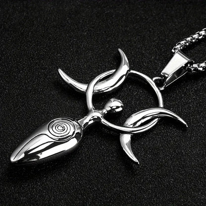 Talisman Magic Shiny Silver Pendant Stainless Steel Alloy Necklace Viking Magic Pagan Goddess - Tartarian Treasures & Trinkets