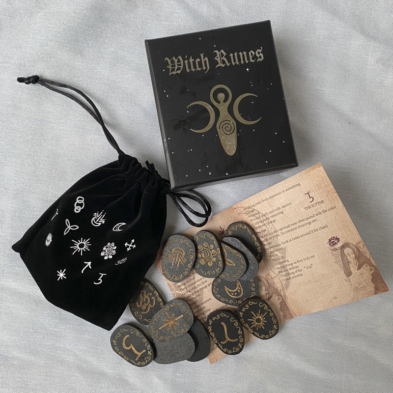 Wooden Carved Druid Rune Set w black Velvet bag and instruction book Alchemy, metaphysical, spiritual - Tartarian Treasures & Trinkets