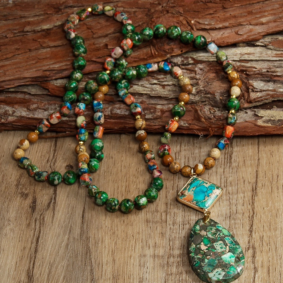 Natural Stone Knotted Necklace Diamond Drop Pendant Necklace - Tartarian Treasures & Trinkets