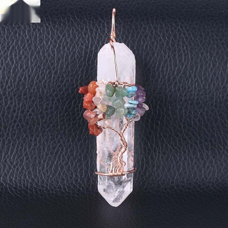 Clear Quartz Crystal Copper Wrapped Pendant Rough Stone Pendant -w Amethyst & Green flourite  or multi gemstones - Tartarian Treasures & Trinkets
