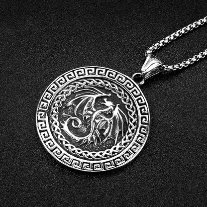 Stainless Steel Double Sided Viking Celtic Flying Dragon Necklace Mythology - Tartarian Treasures & Trinkets