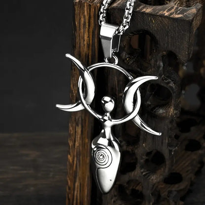 Talisman Magic Shiny Silver Pendant Stainless Steel Alloy Necklace Viking Magic Pagan Goddess - Tartarian Treasures & Trinkets