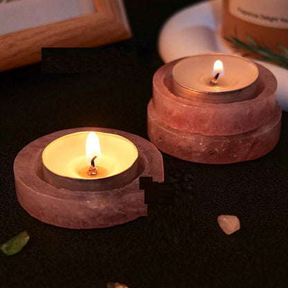 Rose Quartz Natural Stone Tealight Candle Holders - Tartarian Treasures & Trinkets
