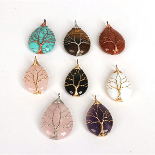 Lovely Handmade Tree of Life Natural Stone Gemstone Pendants- choose stone - Tartarian Treasures & Trinkets