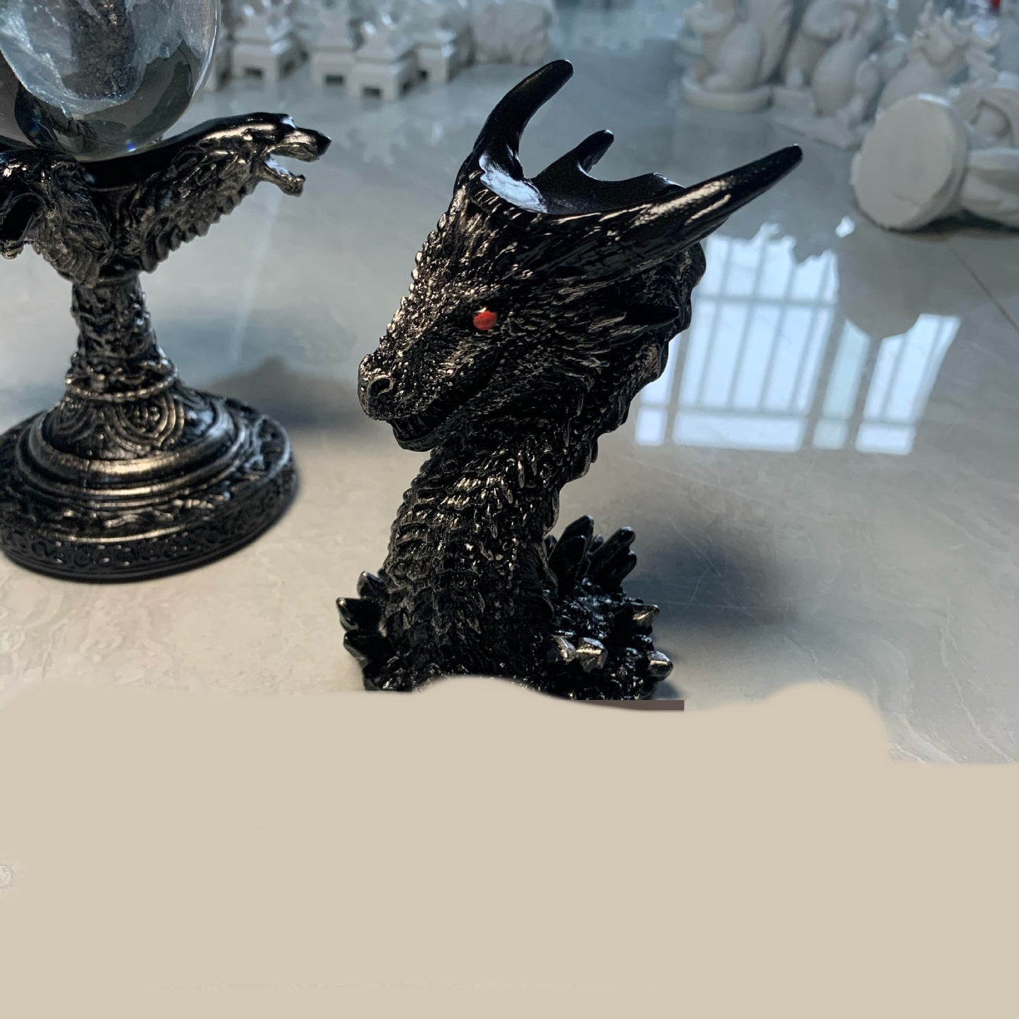 Crystal Ball Stands  Sturdy Base Wolf Or Dragon Head  Craft Resin  Gothic Medieval - Tartarian Treasures & Trinkets