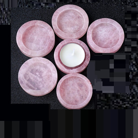 Rose Quartz Natural Stone Tealight Candle Holders - Tartarian Treasures & Trinkets