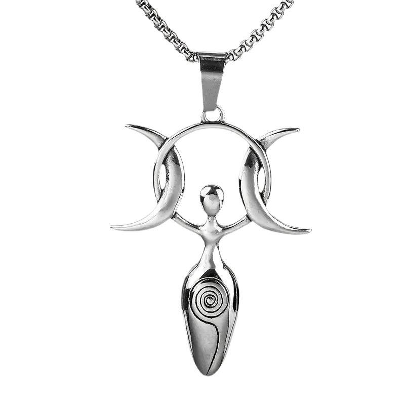 Talisman Magic Shiny Silver Pendant Stainless Steel Alloy Necklace Viking Magic Pagan Goddess - Tartarian Treasures & Trinkets
