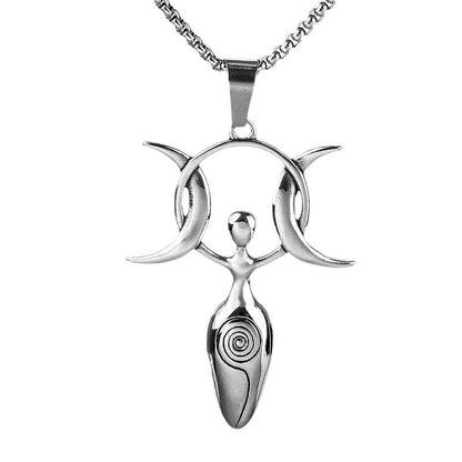 Talisman Magic Shiny Silver Pendant Stainless Steel Alloy Necklace Viking Magic Pagan Goddess - Tartarian Treasures & Trinkets
