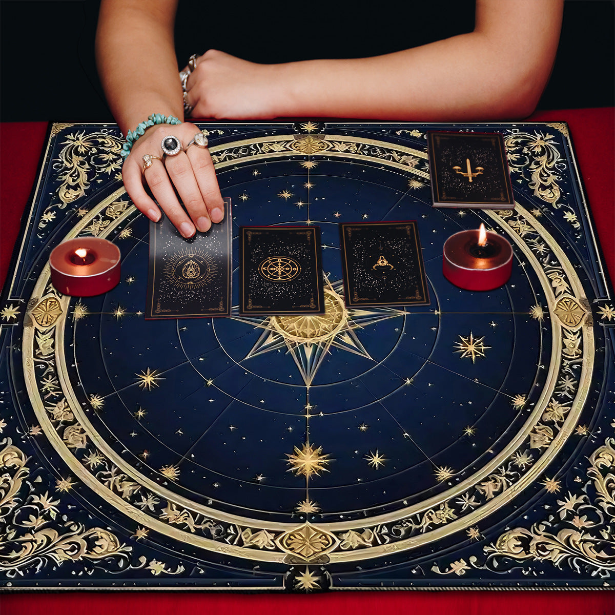 Geometric Tarot Moon Sun Velvet Tablecloth - Tartarian Treasures & Trinkets