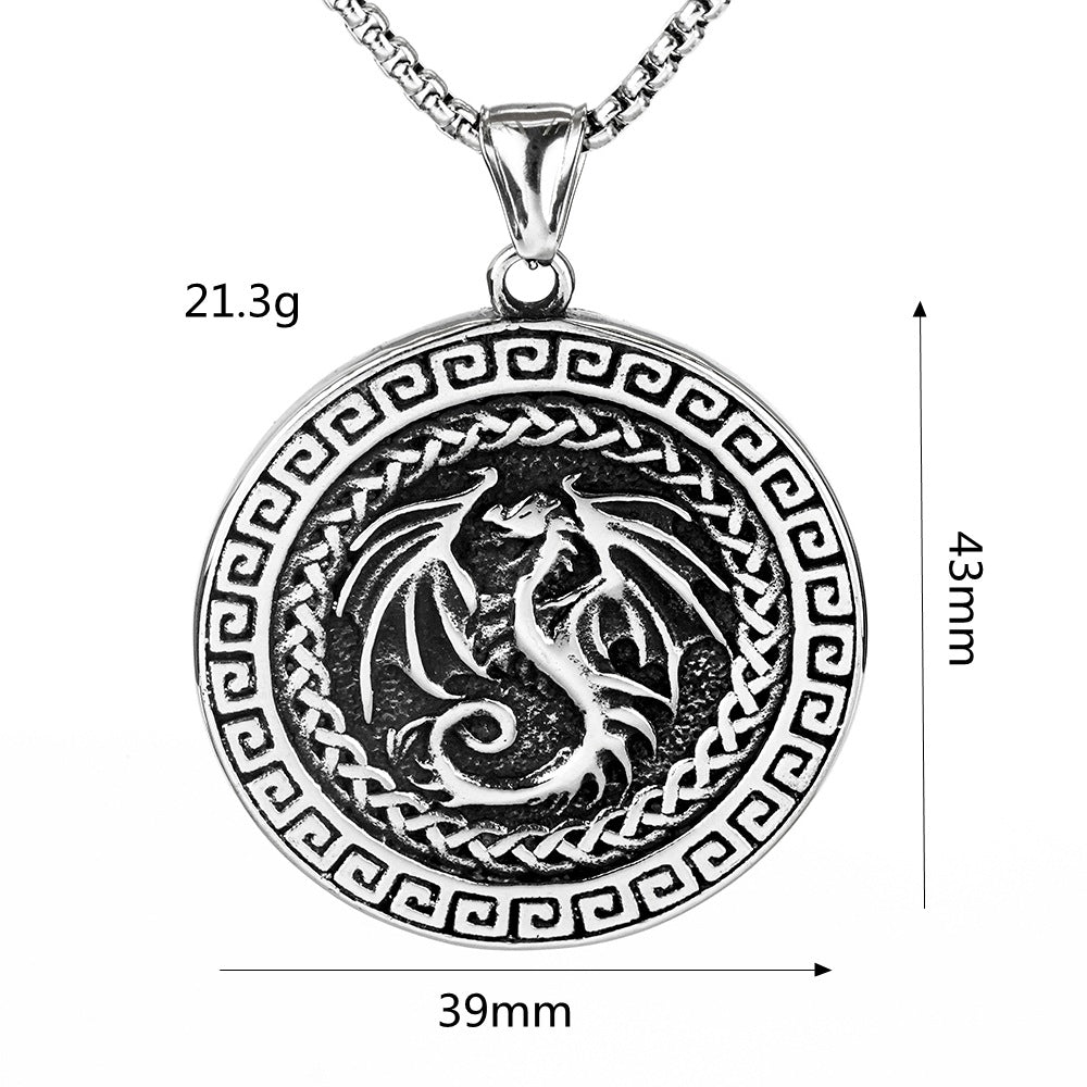 Stainless Steel Double Sided Viking Celtic Flying Dragon Necklace Mythology - Tartarian Treasures & Trinkets