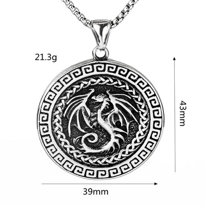 Stainless Steel Double Sided Viking Celtic Flying Dragon Necklace Mythology - Tartarian Treasures & Trinkets