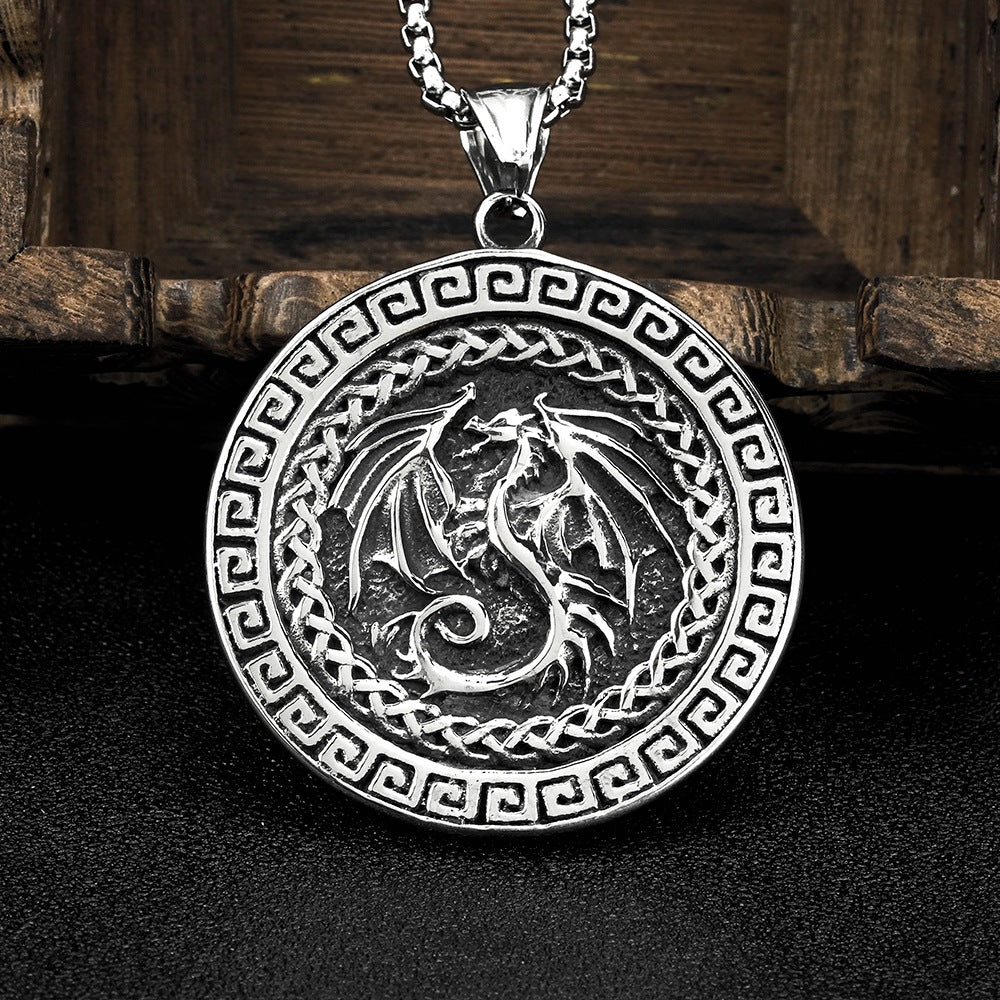 Stainless Steel Double Sided Viking Celtic Flying Dragon Necklace Mythology - Tartarian Treasures & Trinkets
