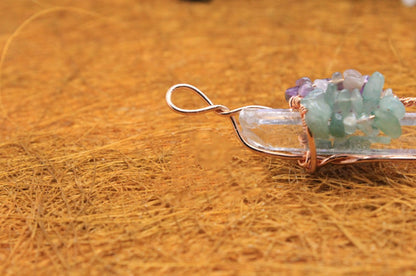 Clear Quartz Crystal Copper Wrapped Pendant Rough Stone Pendant -w Amethyst & Green flourite  or multi gemstones - Tartarian Treasures & Trinkets