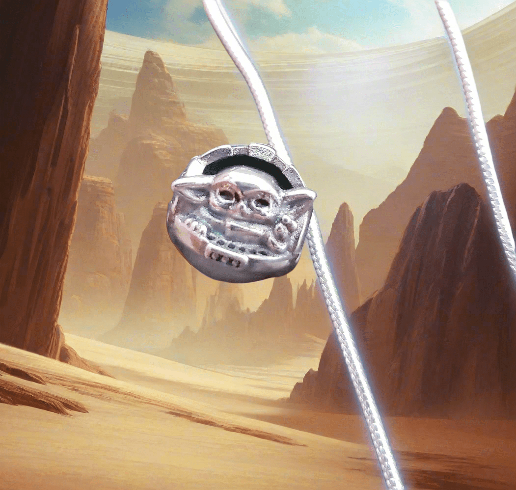 Star wars, r2d2, 925 solid  silver detailed, baby yoda, in carriage,  925  sterling silver charm pendant, comes w 925 sterling silver snake chain 