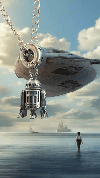 Star wars, r2d2, 925 solid  silver detailed, standing pose,  925  sterling silver charm pendant, comes w 925 sterling silver snake chain 