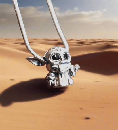 Star wars, r2d2, 925 solid  silver detailed baby yoda, standing pose,  925  sterling silver charm pendant, comes w 925 sterling silver snake chain 