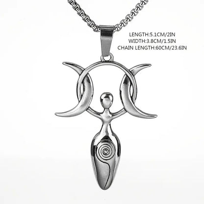 Talisman Magic Shiny Silver Pendant Stainless Steel Alloy Necklace Viking Magic Pagan Goddess - Tartarian Treasures & Trinkets