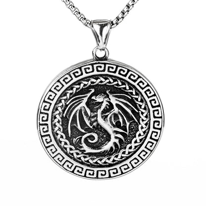 Stainless Steel Double Sided Viking Celtic Flying Dragon Necklace Mythology - Tartarian Treasures & Trinkets