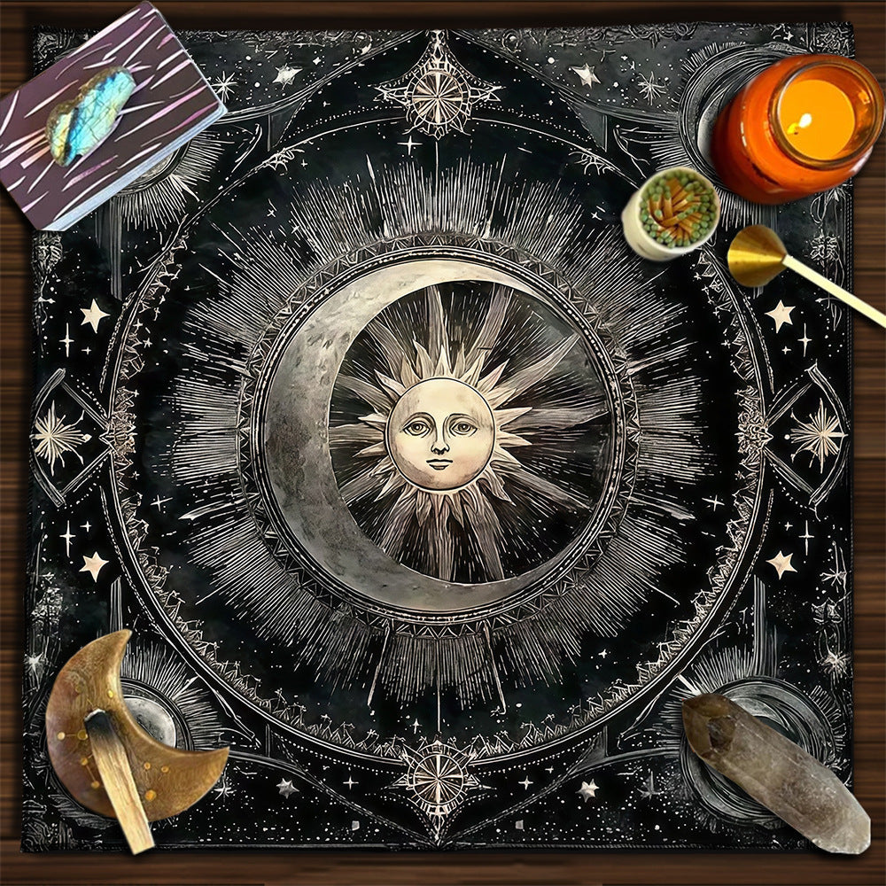 Geometric Tarot Moon Sun Velvet Tablecloth - Tartarian Treasures & Trinkets