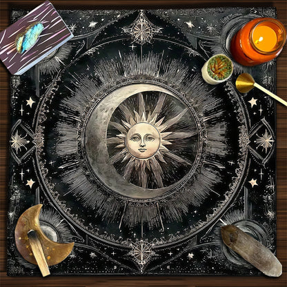 Geometric Tarot Moon Sun Velvet Tablecloth - Tartarian Treasures & Trinkets