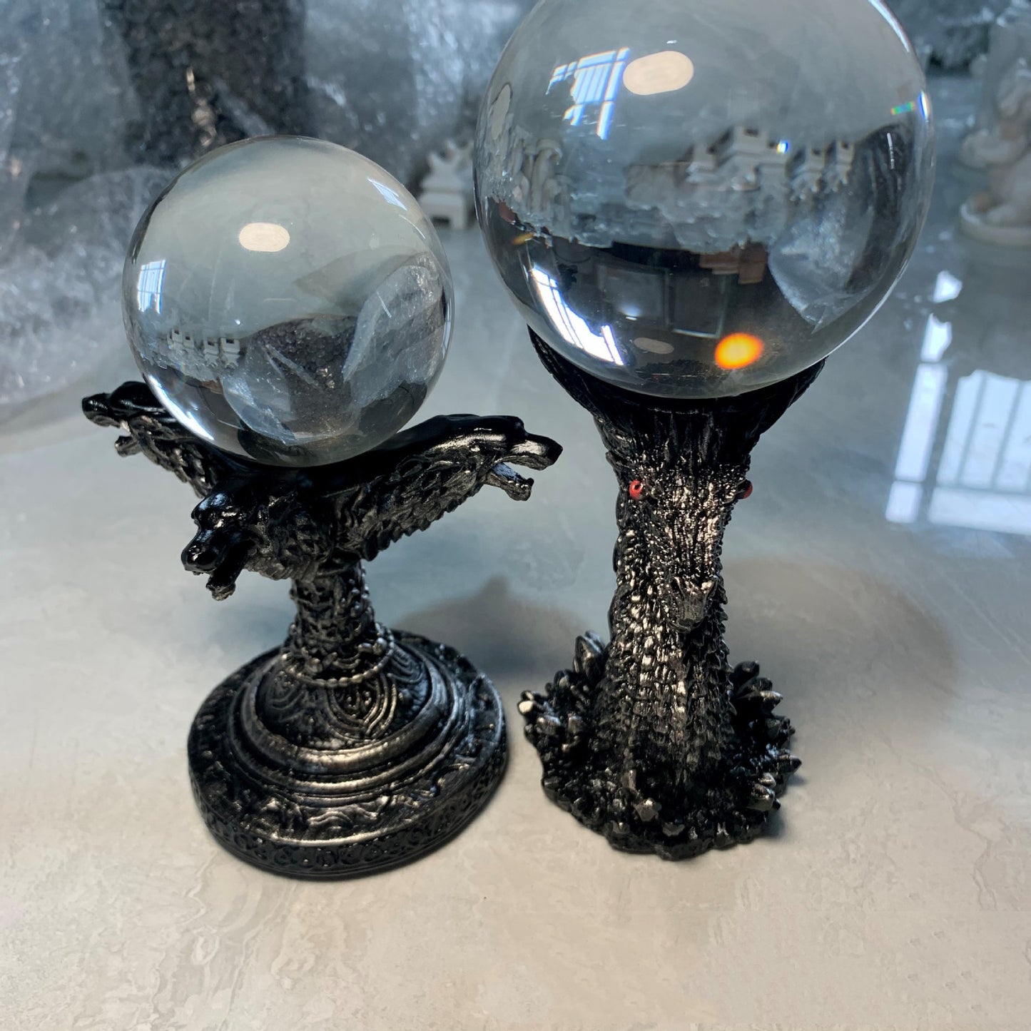 Crystal Ball Stands  Sturdy Base Wolf Or Dragon Head  Craft Resin  Gothic Medieval - Tartarian Treasures & Trinkets