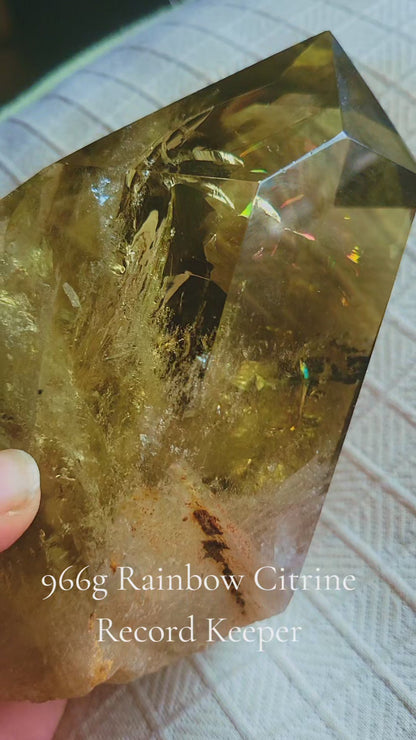 AAA Huge Sparkling RAINBOW SMOKY CITRINE  Brazilian Quartz Crystal Clear Transparent Head Sharp Point 2.12lbs Record Keeper