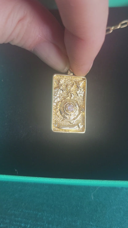 "THE WORLD" Fancy  Handmade Tarot Necklace  by Ui'Cathain Celtic Designs - With Music note Charm- Adjustable  Golden