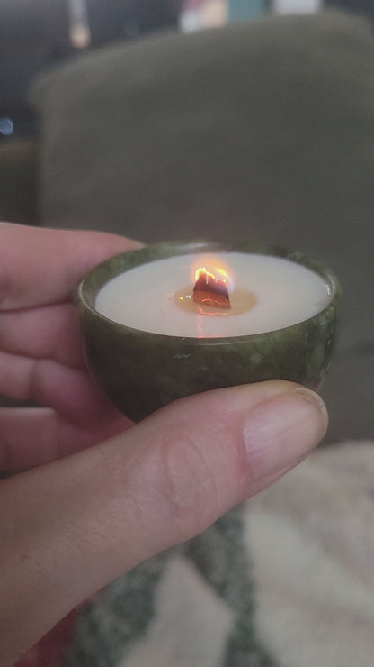 Solid Natural Stone Jade Bowl Spell Candles  Beeswax Handmade - w Oils, Gemstones,Herbs x Infused 963hz 3-4 hr burn