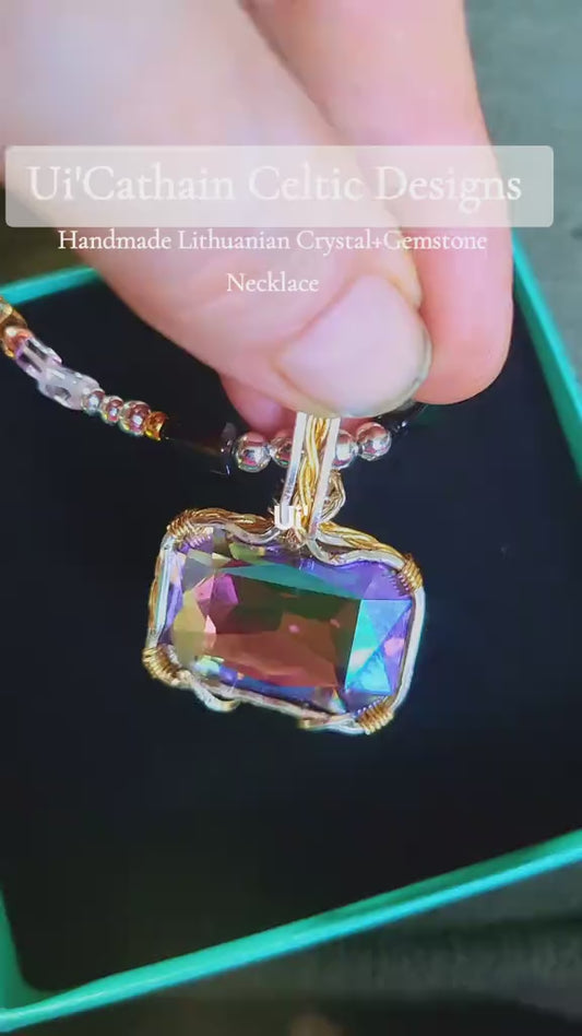 Handmade Lithuanian Crystal +Gemstone Necklace-Ui'Cathain Celtic Designs Original