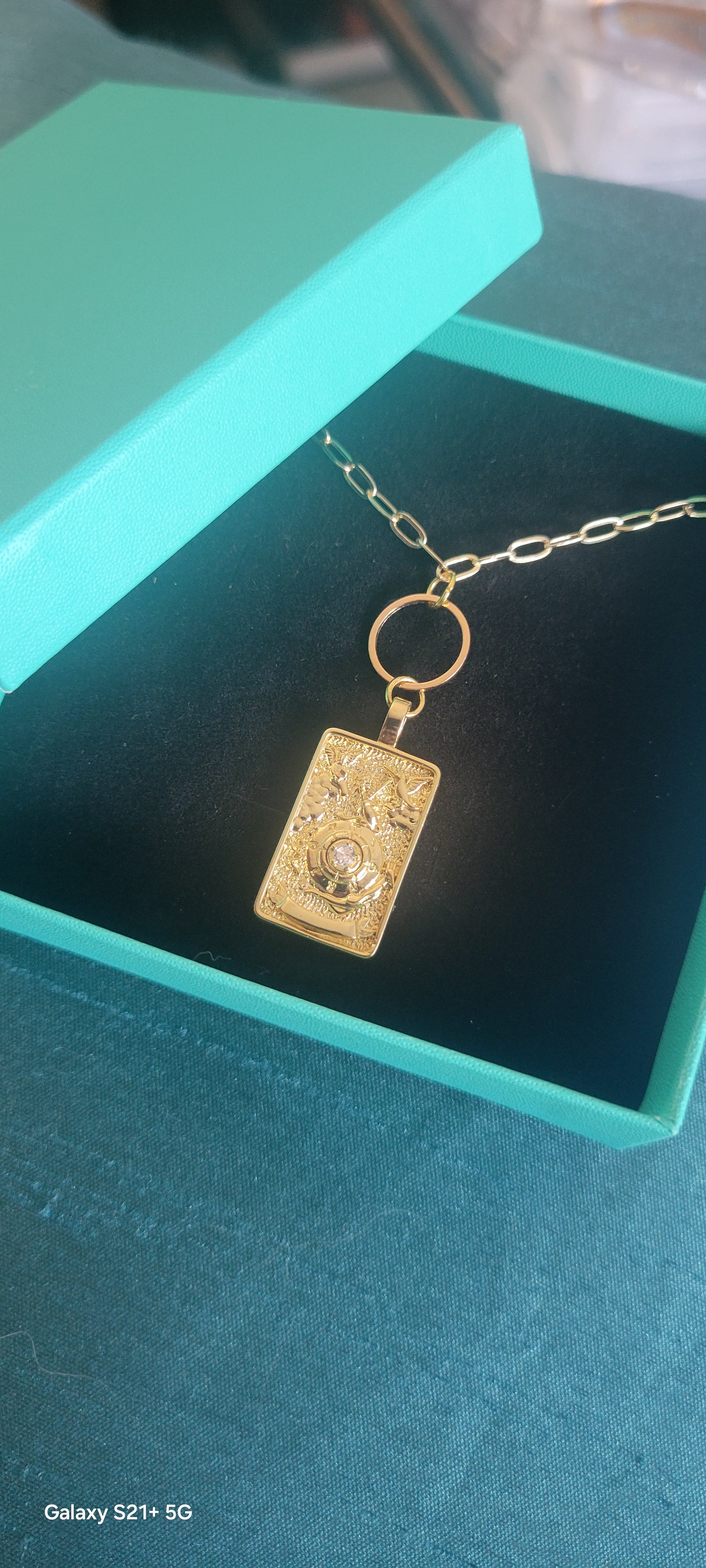 "THE WORLD" Fancy  Handmade Tarot Necklace  by Ui'Cathain Celtic Designs - With Music note Charm- Adjustable  Golden - Tartarian Treasures & Trinkets