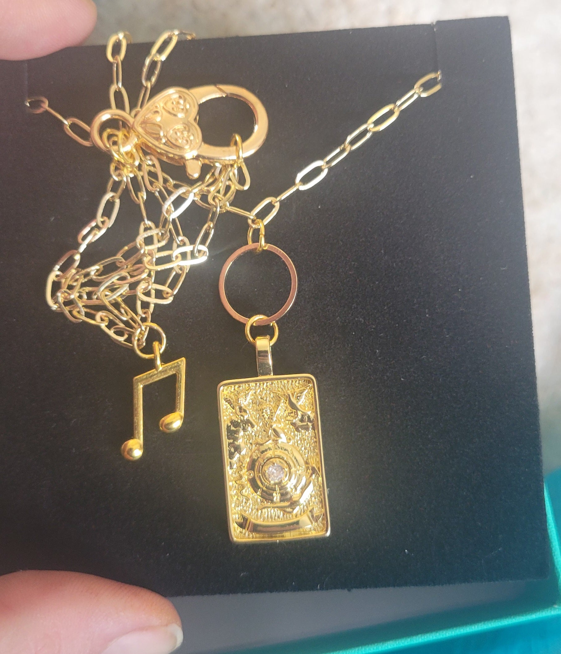 "THE WORLD" Fancy  Handmade Tarot Necklace  by Ui'Cathain Celtic Designs - With Music note Charm- Adjustable  Golden - Tartarian Treasures & Trinkets