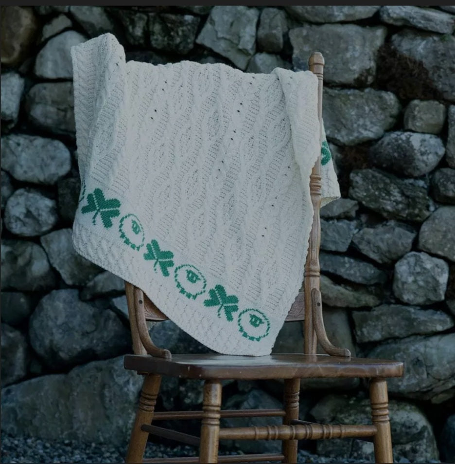 Healthy 100% Merino Wool  Temperature regulating SOFT WOOL-No itch Baby or Pet Blanket 50” L x 36” W Good Luck Shamrocks