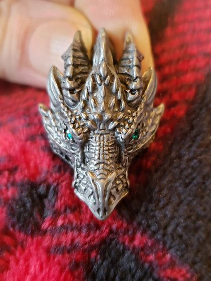 Silver DRAGON Head Metal Pendant w 22 inch silvery chain Detailed nice viking gift - Tartarian Treasures & Trinkets