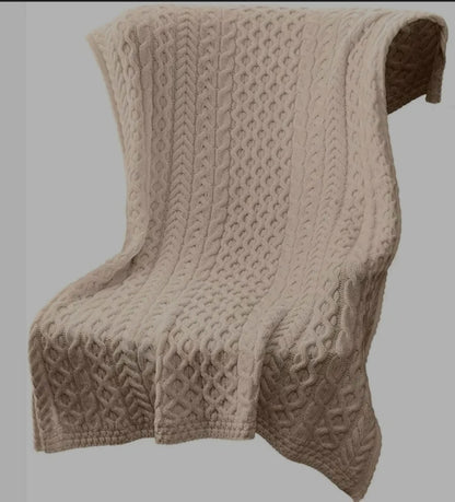Luxurious 100% Soft No Itch- Merino Wool - Heavy Cable Knit Throw 42" x 62"