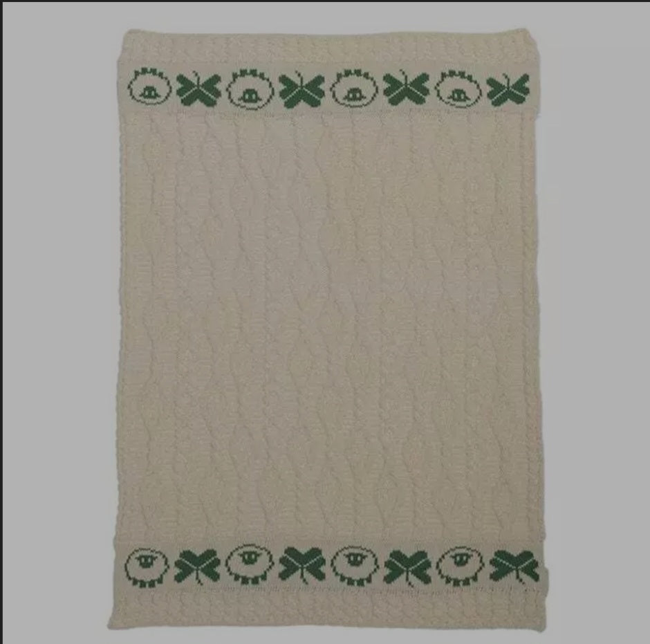 Healthy 100% Merino Wool  Temperature regulating SOFT WOOL-No itch Baby or Pet Blanket 50” L x 36” W Good Luck Shamrocks