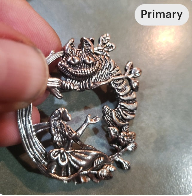 Unique Alice In Wonderland Detailed Antique Silver Cheshire Cat Pendant Medallion w 22 inch Black Waxed Cord Excellent Gift movie - Tartarian Treasures & Trinkets