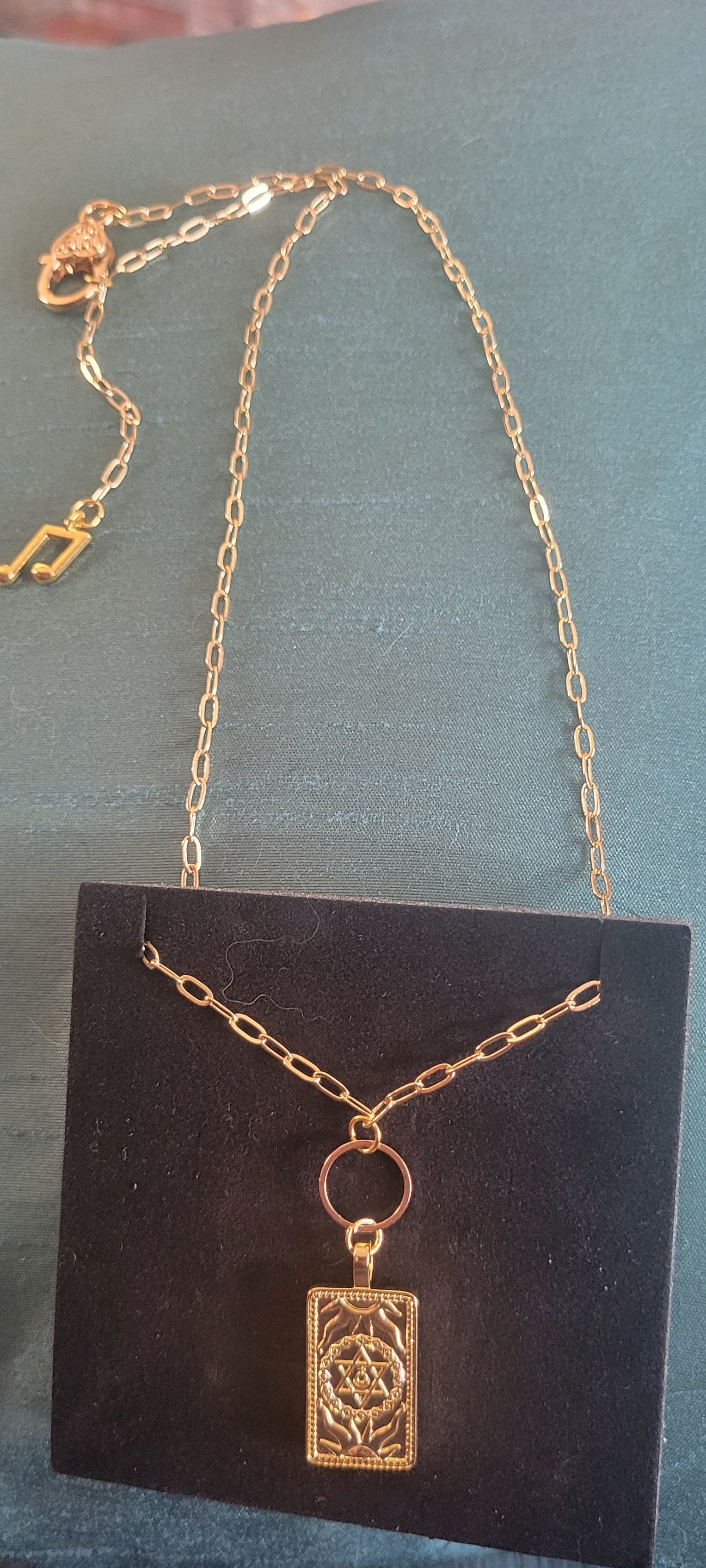 "THE WORLD" Fancy  Handmade Tarot Necklace  by Ui'Cathain Celtic Designs - With Music note Charm- Adjustable  Golden - Tartarian Treasures & Trinkets