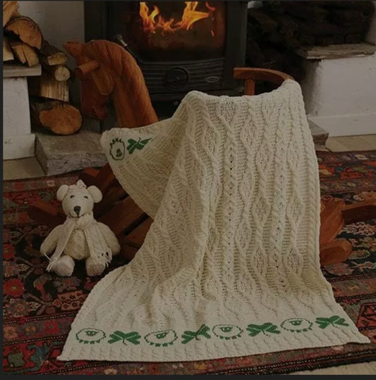 Healthy 100% Merino Wool  Temperature regulating SOFT WOOL-No itch Baby or Pet Blanket 50” L x 36” W Good Luck Shamrocks