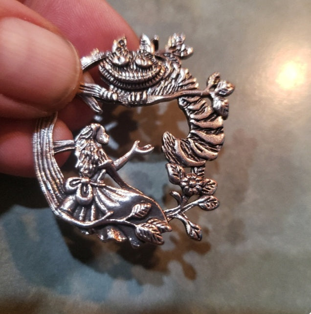 Unique Alice In Wonderland Detailed Antique Silver Cheshire Cat Pendant Medallion w 22 inch Black Waxed Cord Excellent Gift movie - Tartarian Treasures & Trinkets