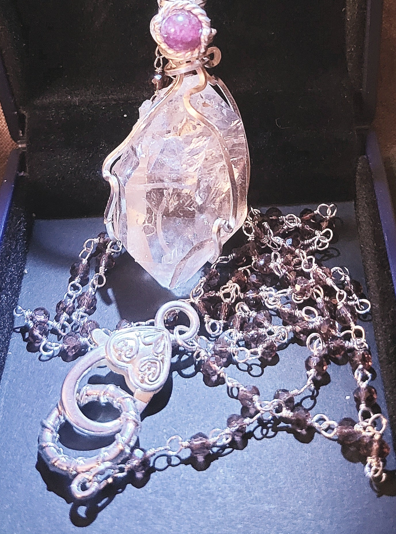 AAA 18.8g Clear Herkimer Diamond Pendant & Red Garnet Beaded Gemstone  24 inch Chain Necklace Handmade  Elegant  Delicate - Tartarian Treasures & Trinkets