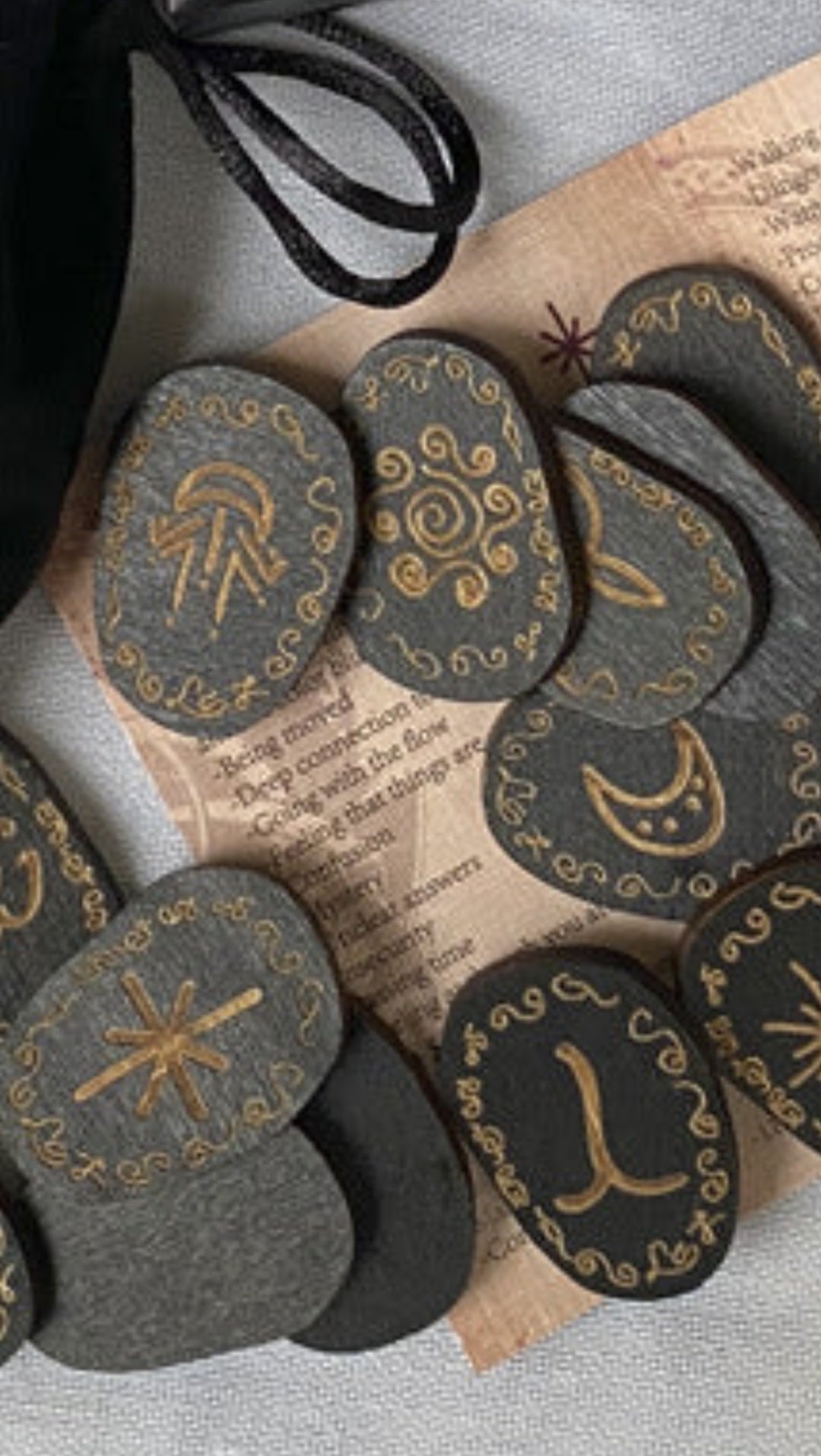 Wooden Carved Druid Rune Set w black Velvet bag and instruction book Alchemy, metaphysical, spiritual - Tartarian Treasures & Trinkets